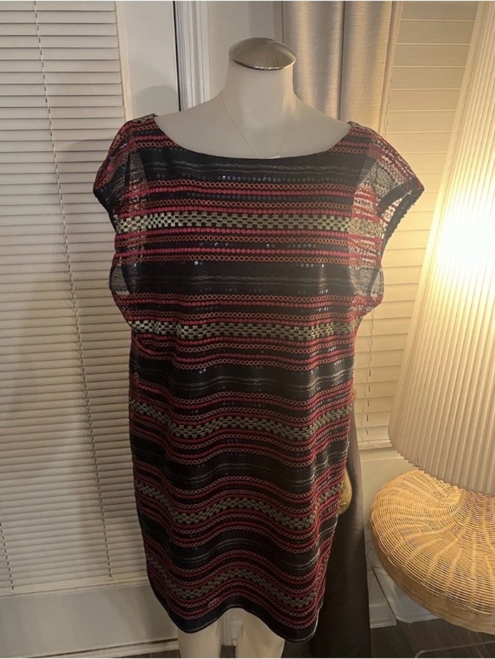 Trina Turk Women’s Short Sleeve Stripe Sheath Dress in Black and Pink
